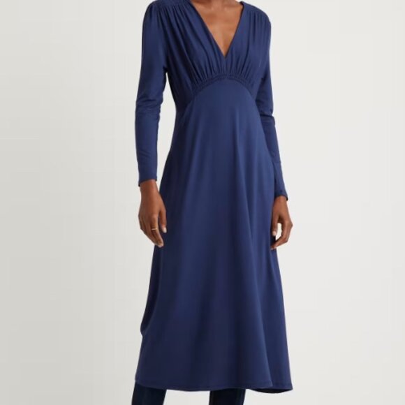 Quince Dresses & Skirts - Quince Tencel Jersey V-Neck Long Sleeve Midi Dress Navy Sz S #84